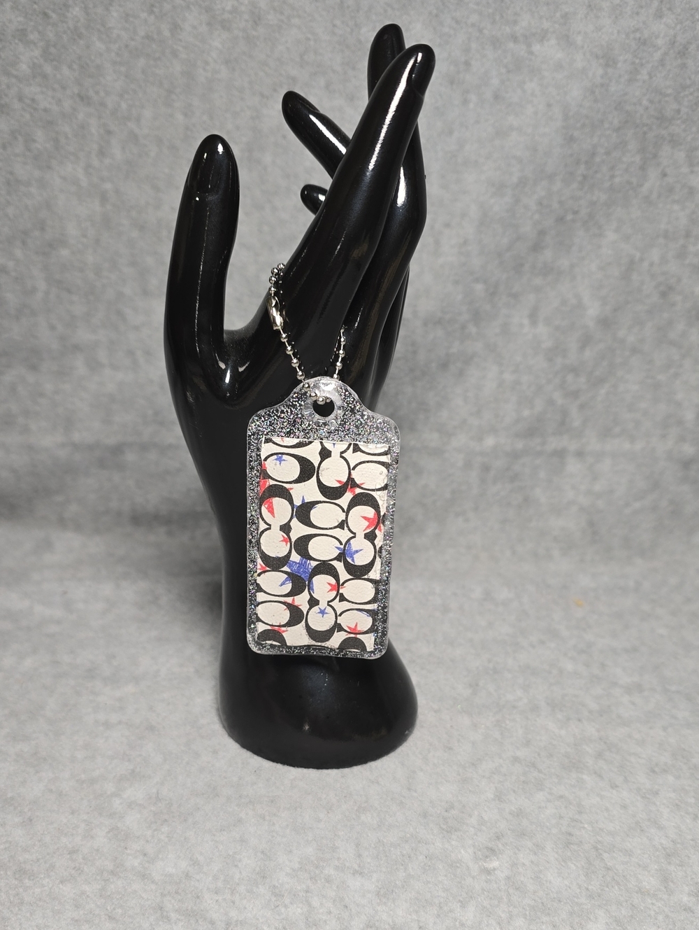 Handmade Resin Dog Tag Key Holder/Bag Charm in Black, White, Red & Blue